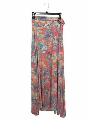 LULAROE Womens Floral Coral Maxi Skirt Flowing Boho Lightweight Size Large